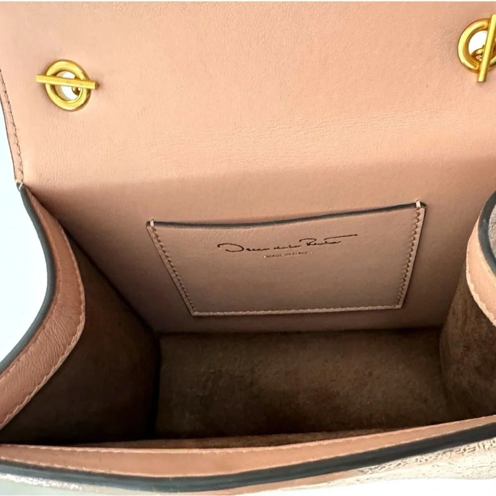 Oscar de la Renta Tro Rose Gold Metallic Crinkle Leather Mini Chain Shoulder Bag